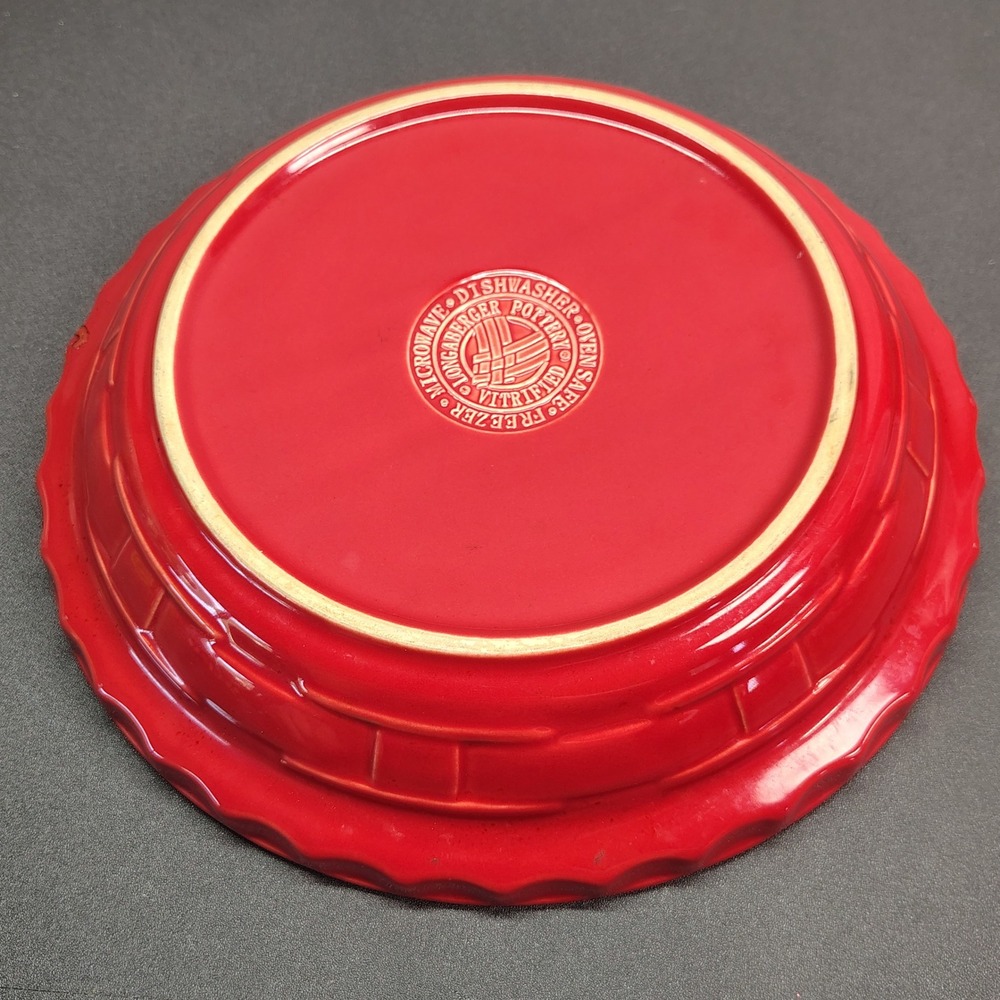 Longaberger Pie Dish Woven Traditions 10 Inch Red Vitrified Pottery Baker